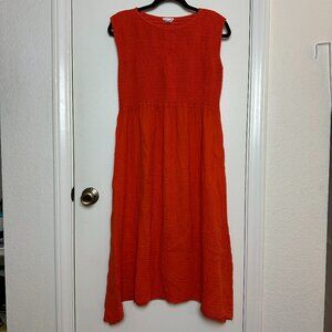 felicite 100% Cotton Orange Midi Smocked Dress made in USA 3